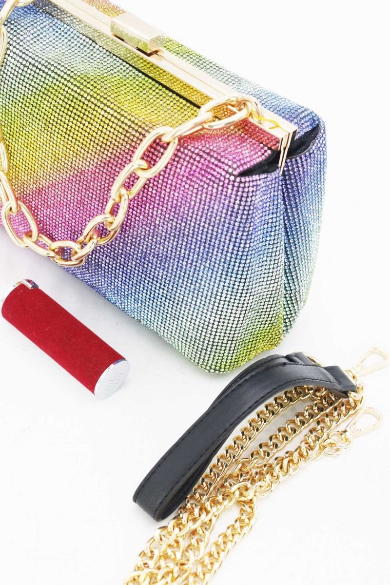 Sac à main strass multicolore - chaîne dorée