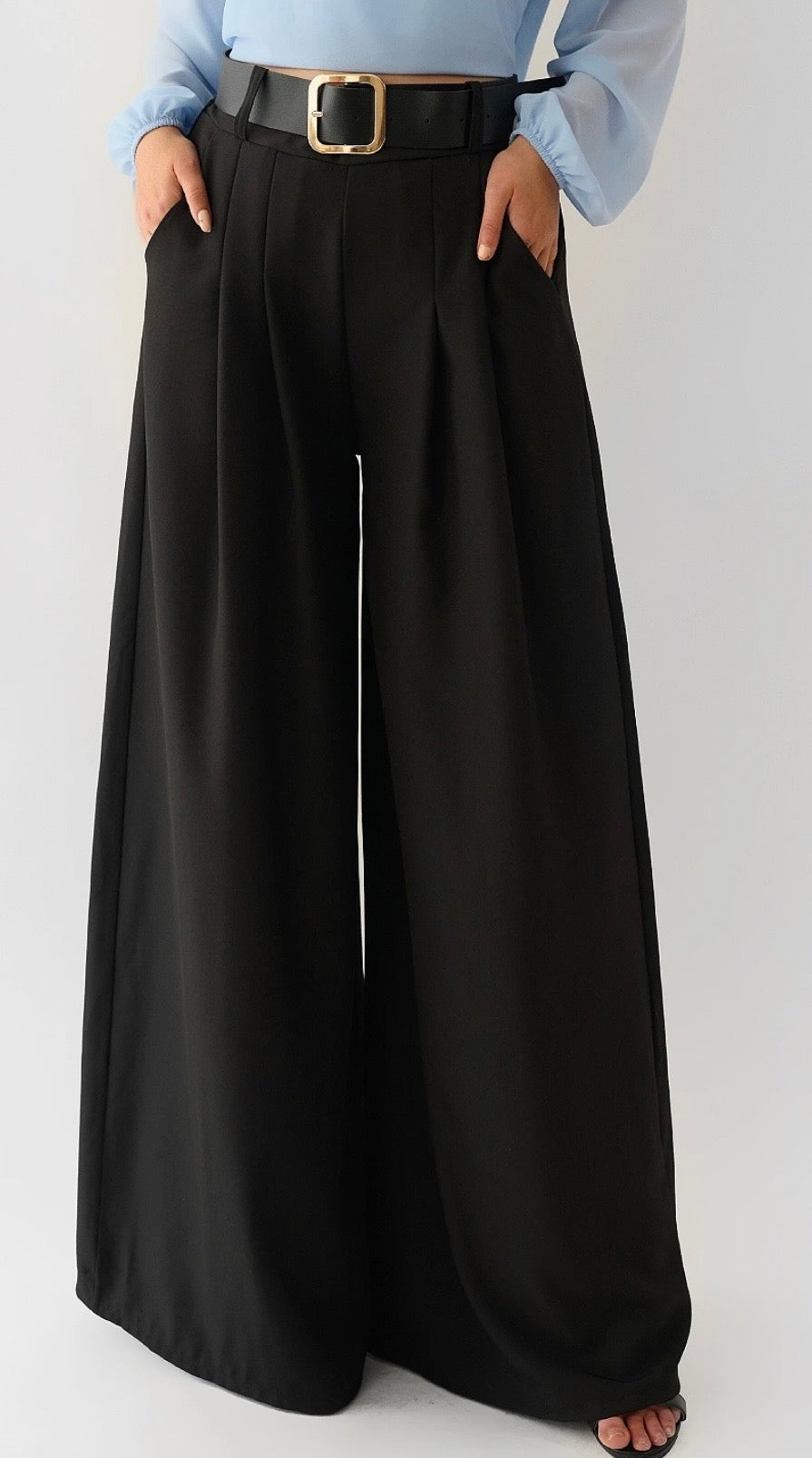 Pantalon Palazzo Fluide Taille Haute AVEC CEINTURE (plusieurs coloris)