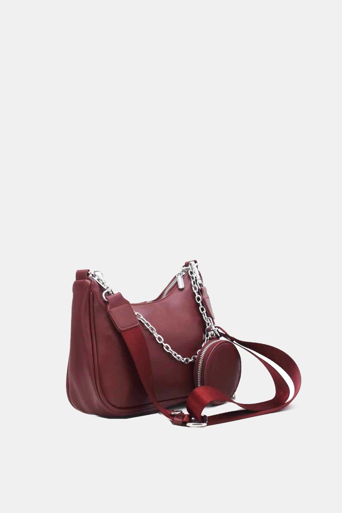 Sac bandoulière camel - chaîne argentée + pochette assortie
