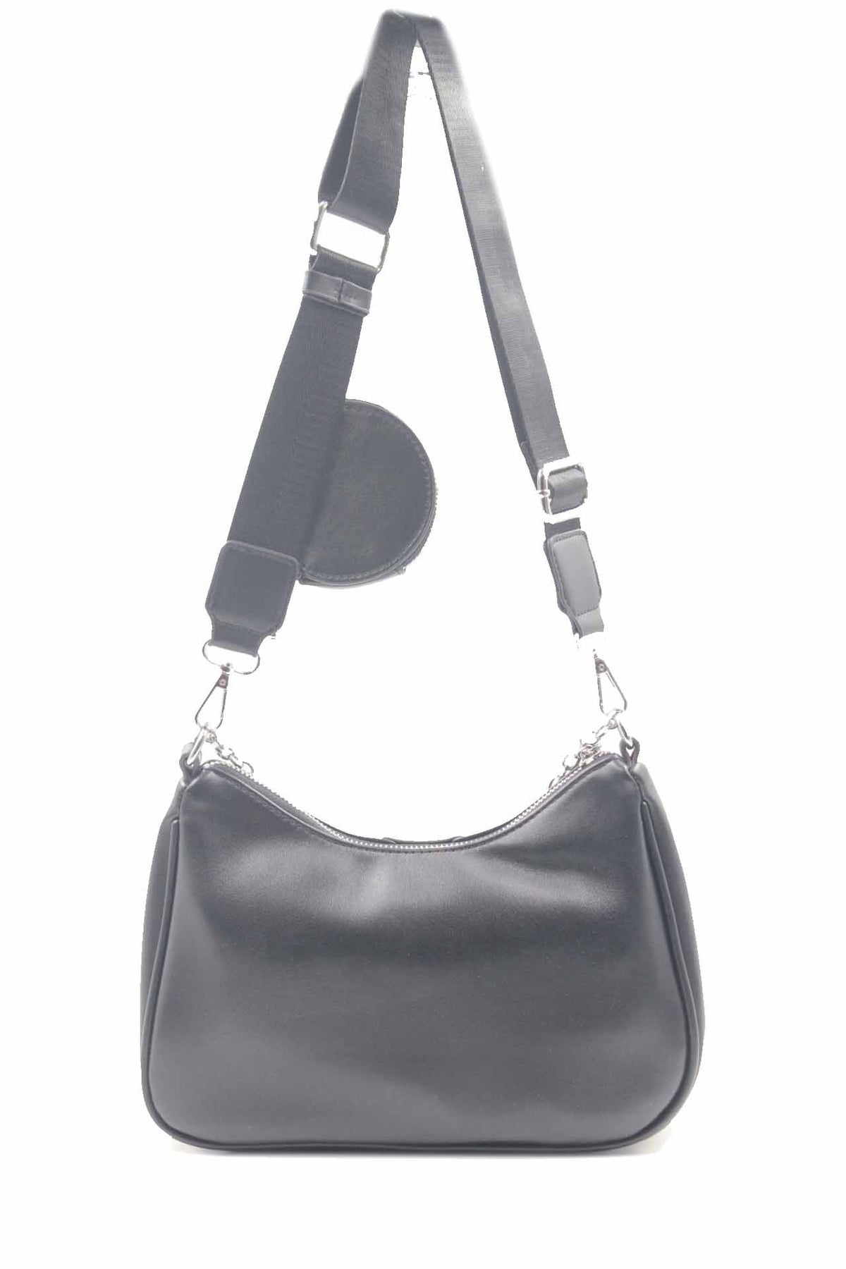 Sac bandoulière camel - chaîne argentée + pochette assortie
