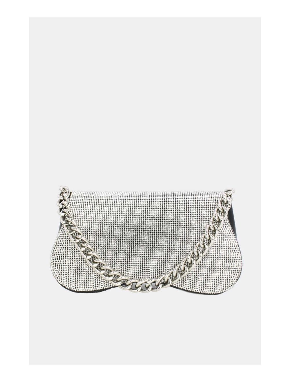 Sac pochette strass argenté - avec chaîne