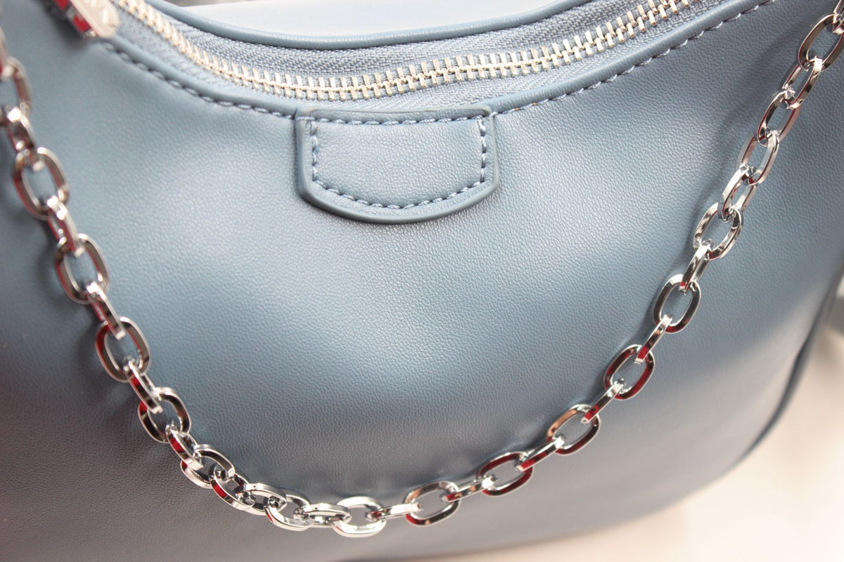 Sac bandoulière camel - chaîne argentée + pochette assortie
