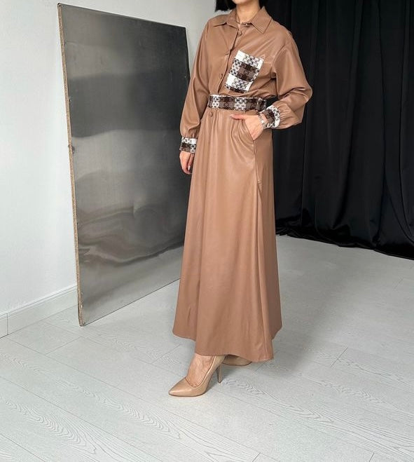 Ensemble camel en simili-cuir – Confort & prestance