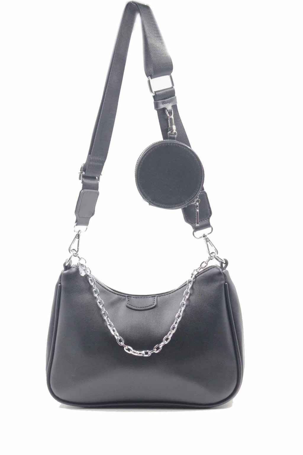 Sac bandoulière camel - chaîne argentée + pochette assortie