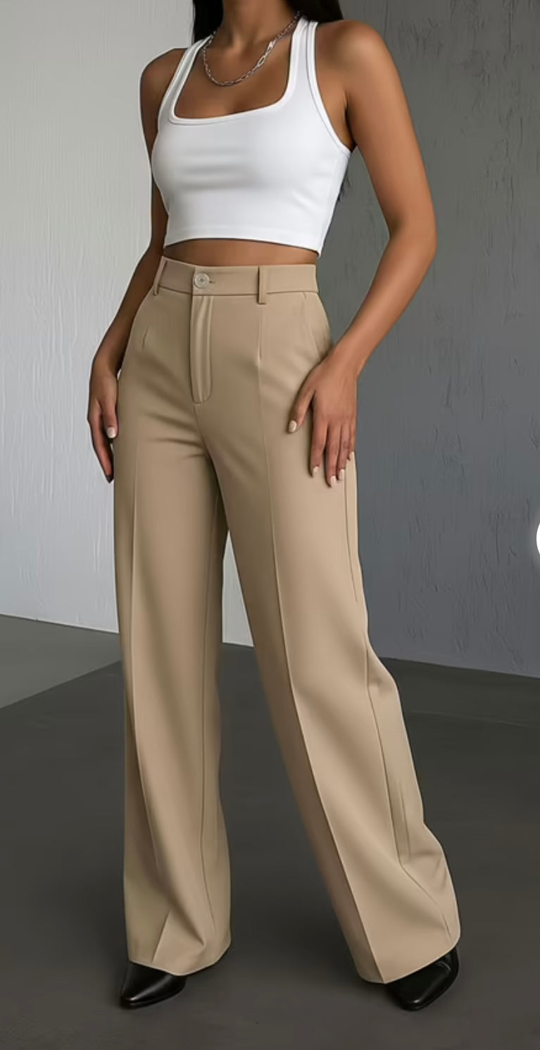 Pantalon Palazzo Tailleur – Édition Beige Élégante