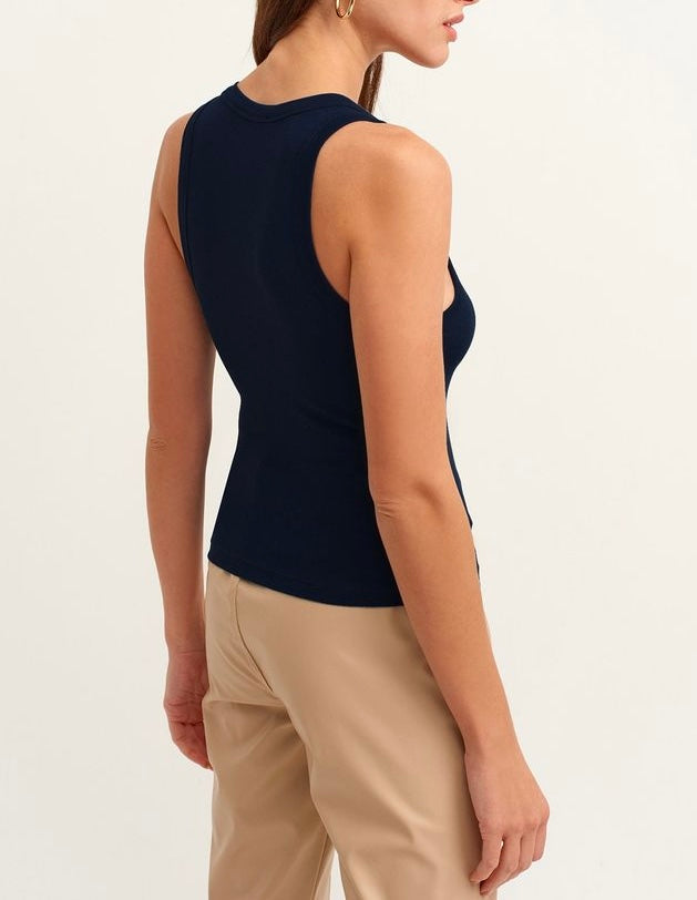 Maillot De Corps Tricoté À Col Licou Côtelé